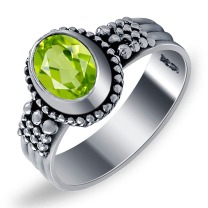 Oval Peridot Gemstone Solitaire Ring in .925 Sterling Silver