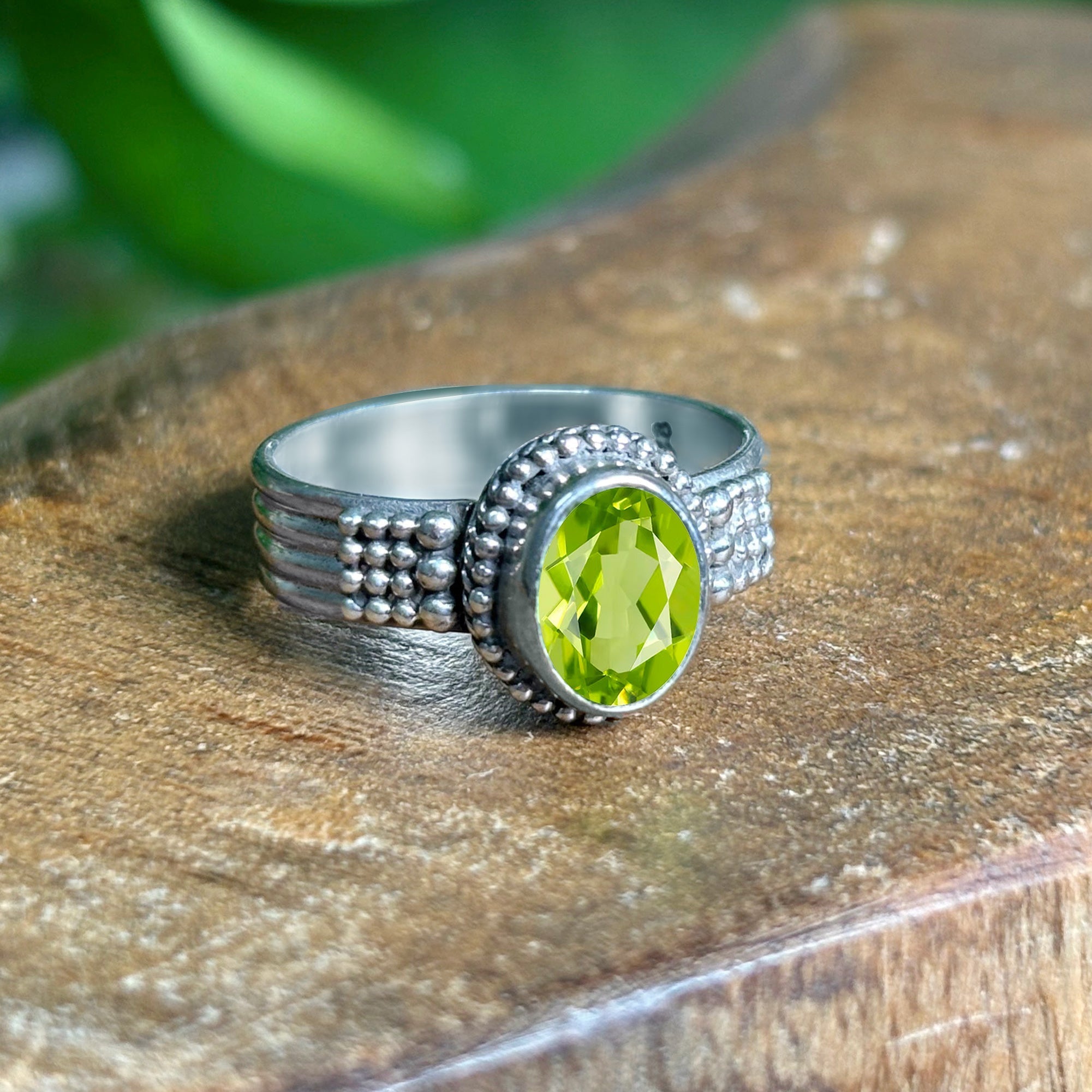 2 CT Oval Peridot Green Sterling Silver Ring - 925 Silver, Sizes 5-10