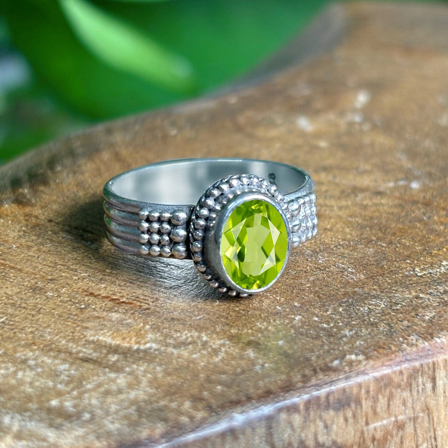 Oval Peridot Gemstone Solitaire Ring in .925 Sterling Silver