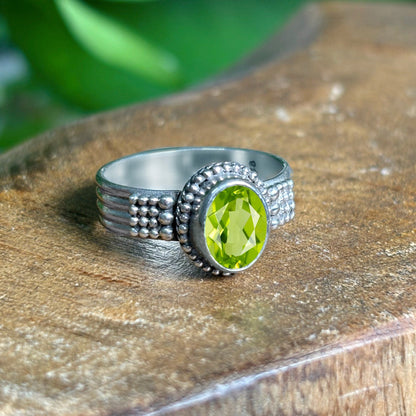 Oval Peridot Gemstone Solitaire Ring in .925 Sterling Silver