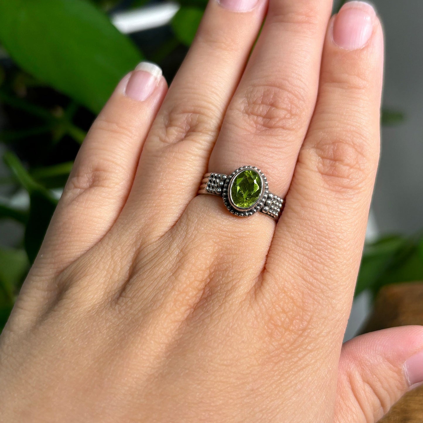 Oval Peridot Gemstone Solitaire Ring in .925 Sterling Silver