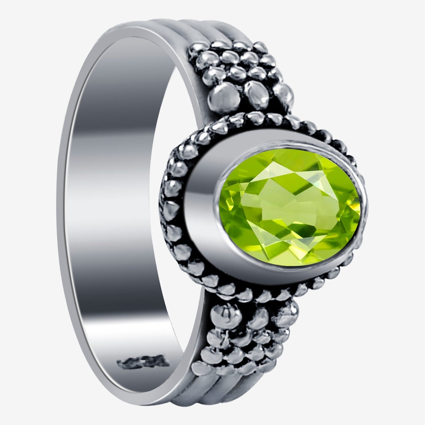 Oval Peridot Gemstone Solitaire Ring in .925 Sterling Silver