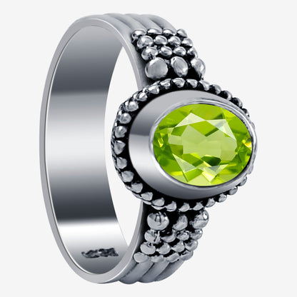 Oval Peridot Gemstone Solitaire Ring in .925 Sterling Silver