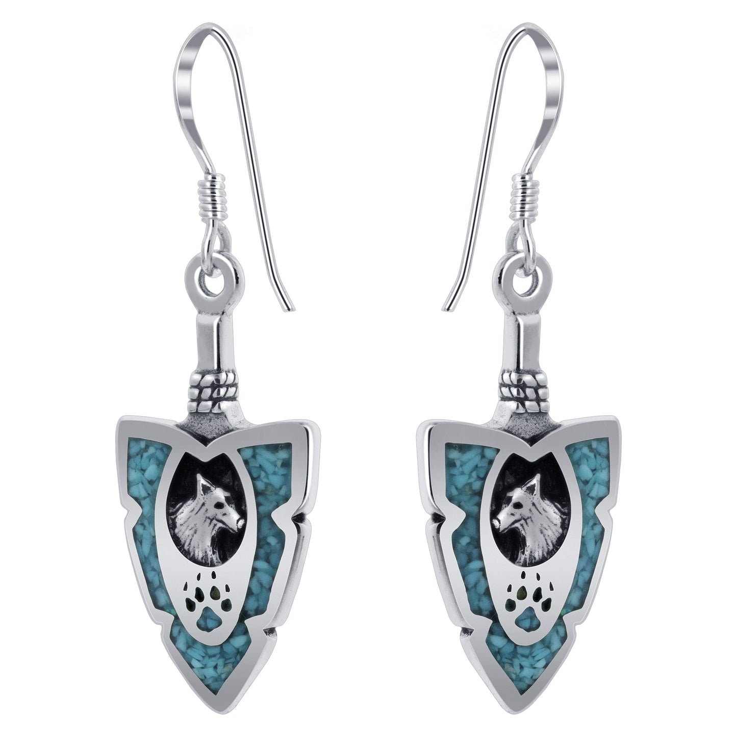 .925 Silver Hoop Shape Drop Earrings with Turquoise and Coral Inlay