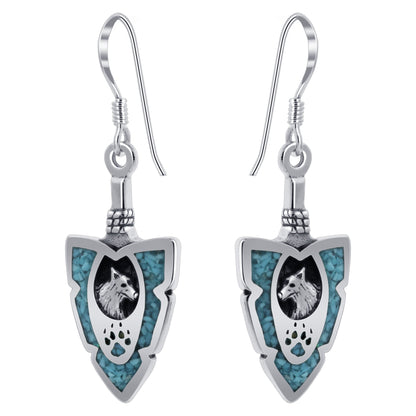 .925 Silver Hoop Shape Drop Earrings with Turquoise and Coral Inlay