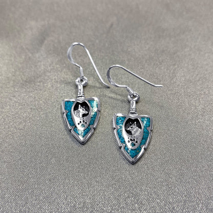 .925 Silver Hoop Shape Drop Earrings with Turquoise and Coral Inlay