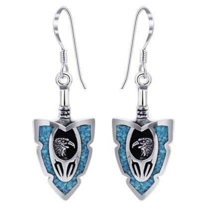 .925 Silver Hoop Shape Drop Earrings with Turquoise and Coral Inlay