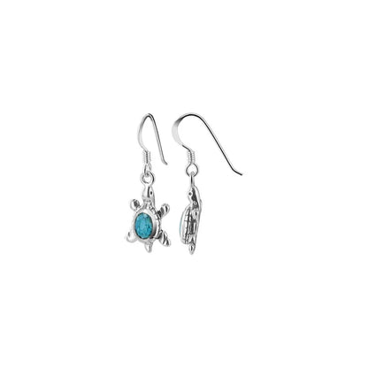.925 Sterling Silver Turquoise Inlay Southwestern Style Turtle Earrings
