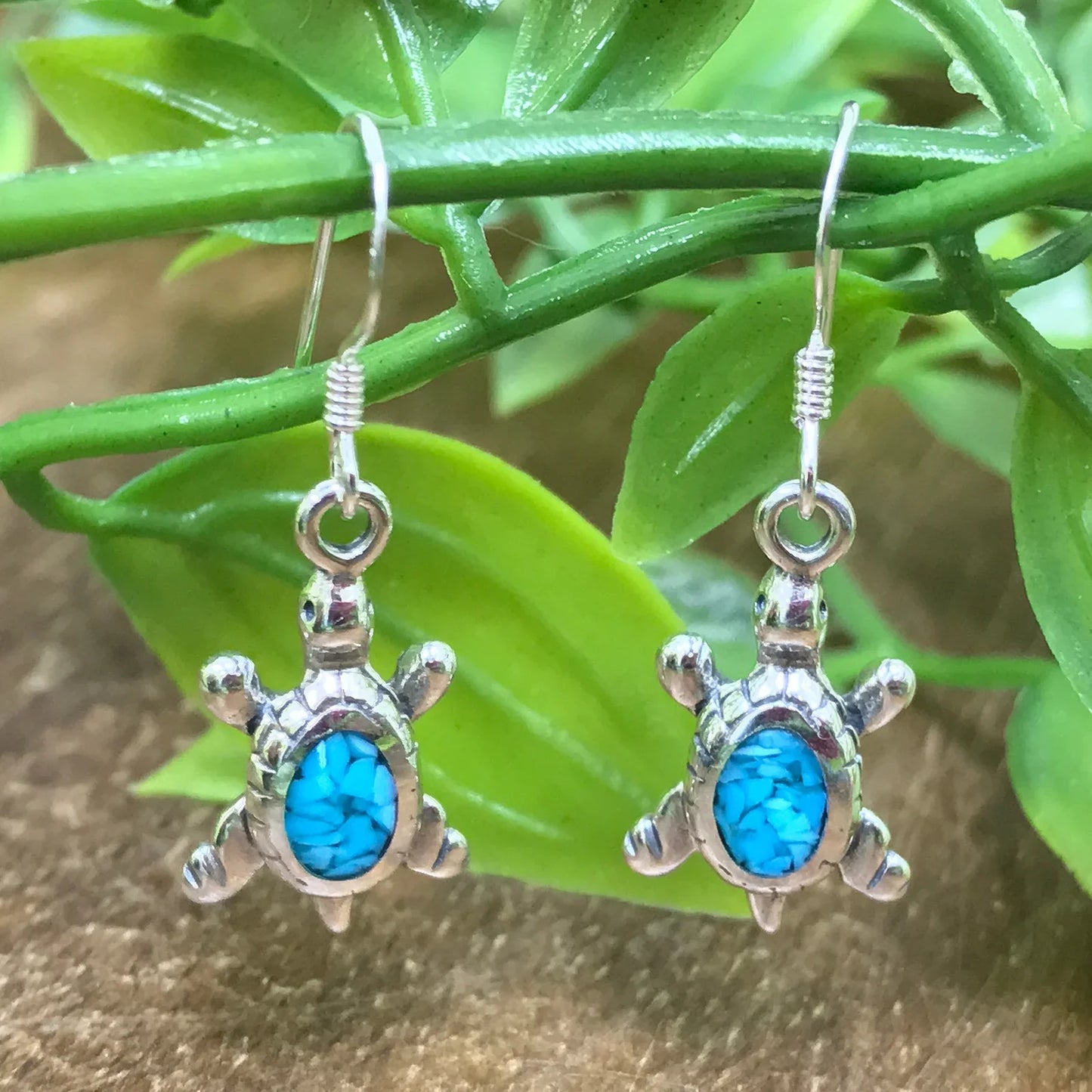 .925 Sterling Silver Turquoise Inlay Southwestern Style Turtle Earrings