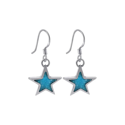 .925 Sterling Silver Southwestern Turquoise Gemstone Star Drop Earrings