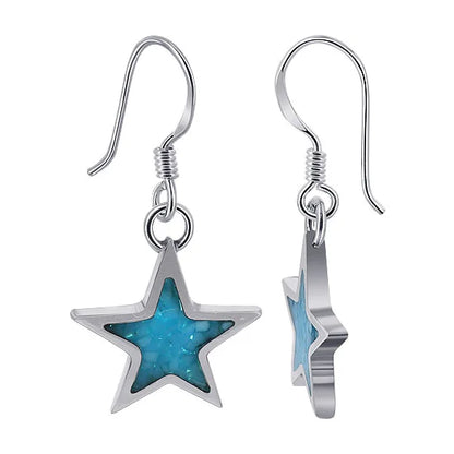 .925 Sterling Silver Southwestern Turquoise Gemstone Star Drop Earrings