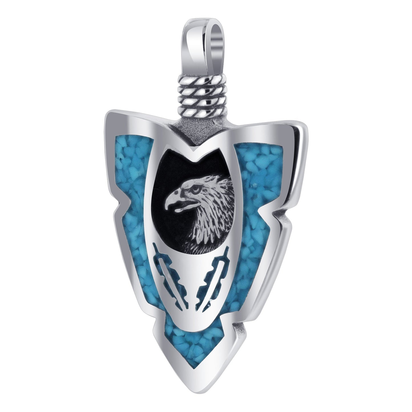 Arrowhead Blue Turquoise Gemstone Eagle 925 Sterling Silver Pendant - Gem Avenue