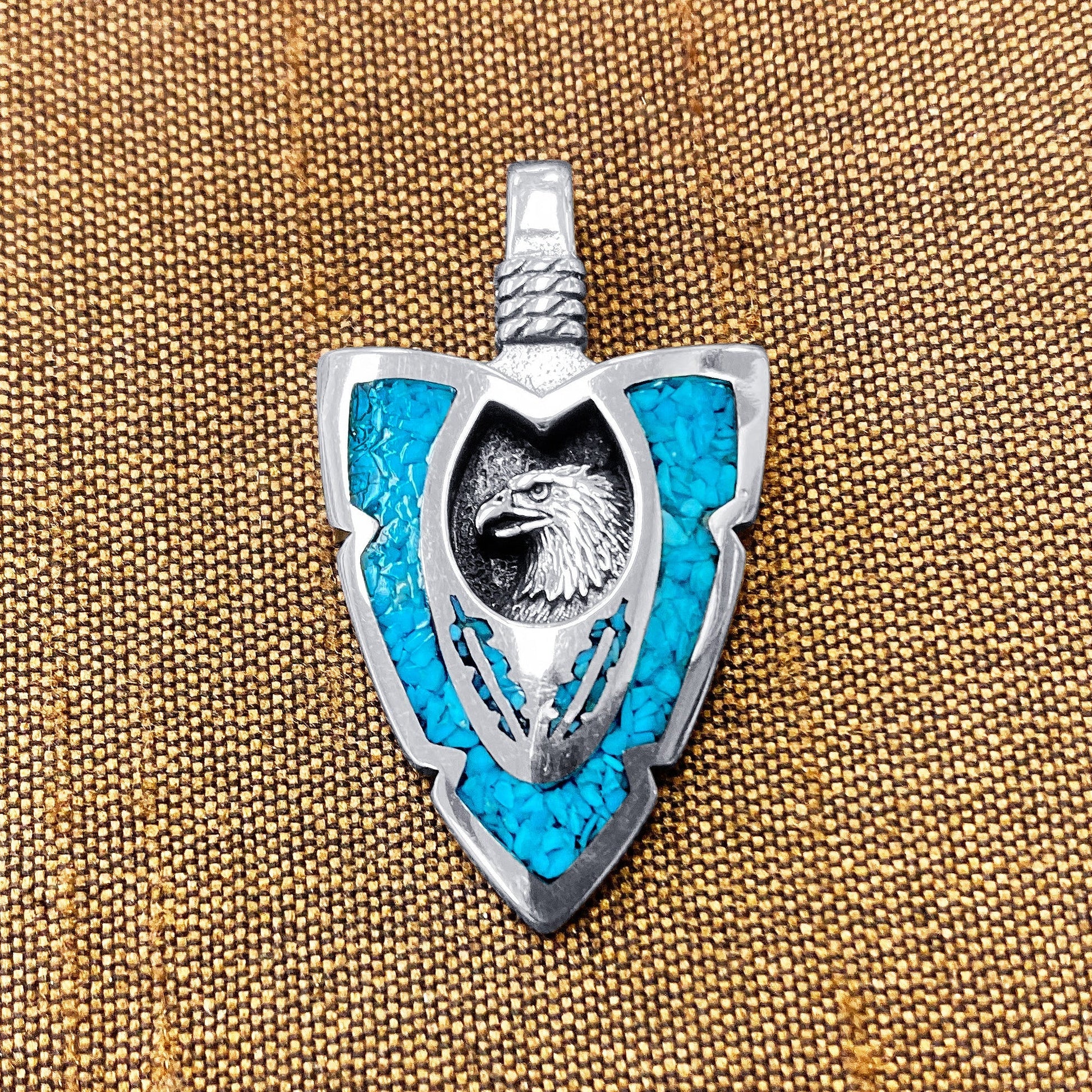 Arrowhead Blue Turquoise Gemstone Eagle 925 Sterling Silver Pendant - Gem Avenue