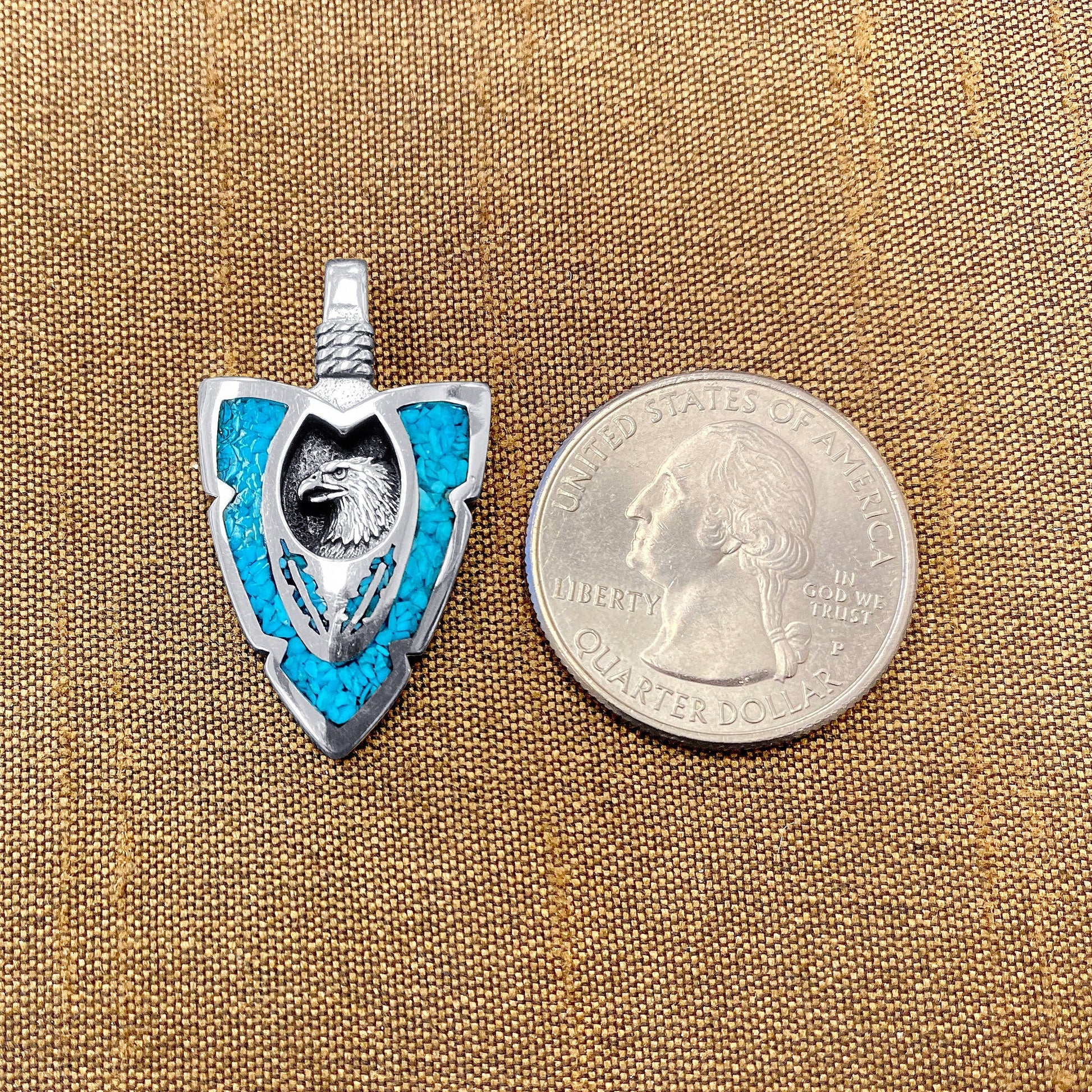 Arrowhead Blue Turquoise Gemstone Eagle 925 Sterling Silver Pendant - Gem Avenue