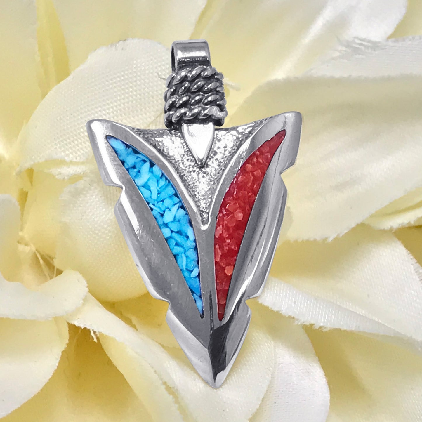Turquoise Coral Southwestern Style 925 Sterling Silver Pendant - Gem Avenue