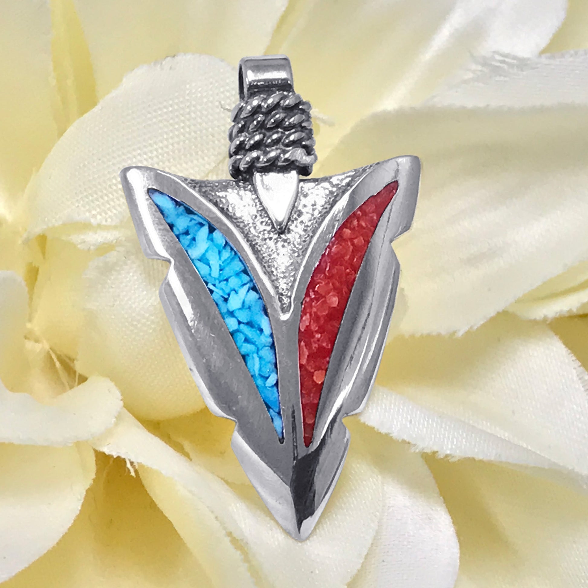 Turquoise Coral Southwestern Style 925 Sterling Silver Pendant - Gem Avenue