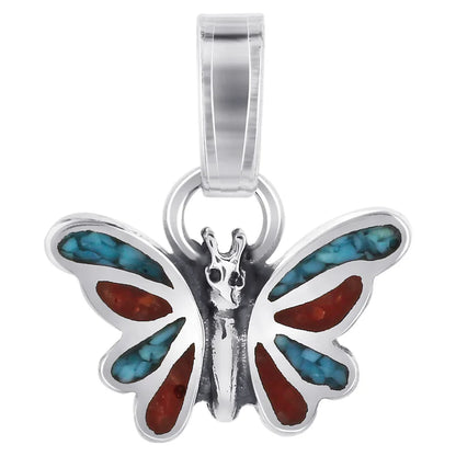 .925 Sterling Silver 0.5 inch Turquoise & Coral Southwestern Pendant