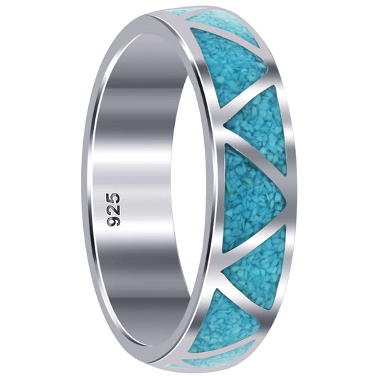 Turquoise Sterling Silver 6mm Wedding Band Southwestern Style