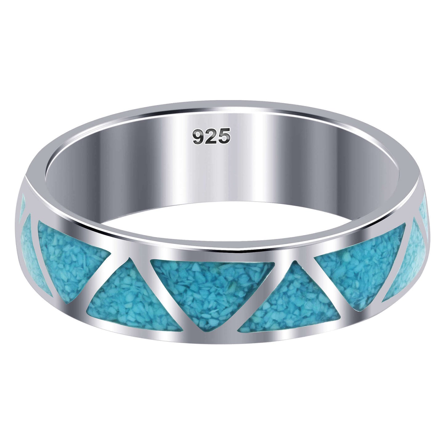 925 Sterling Silver 6mm Turquoise Gemstone Unisex Wedding Band