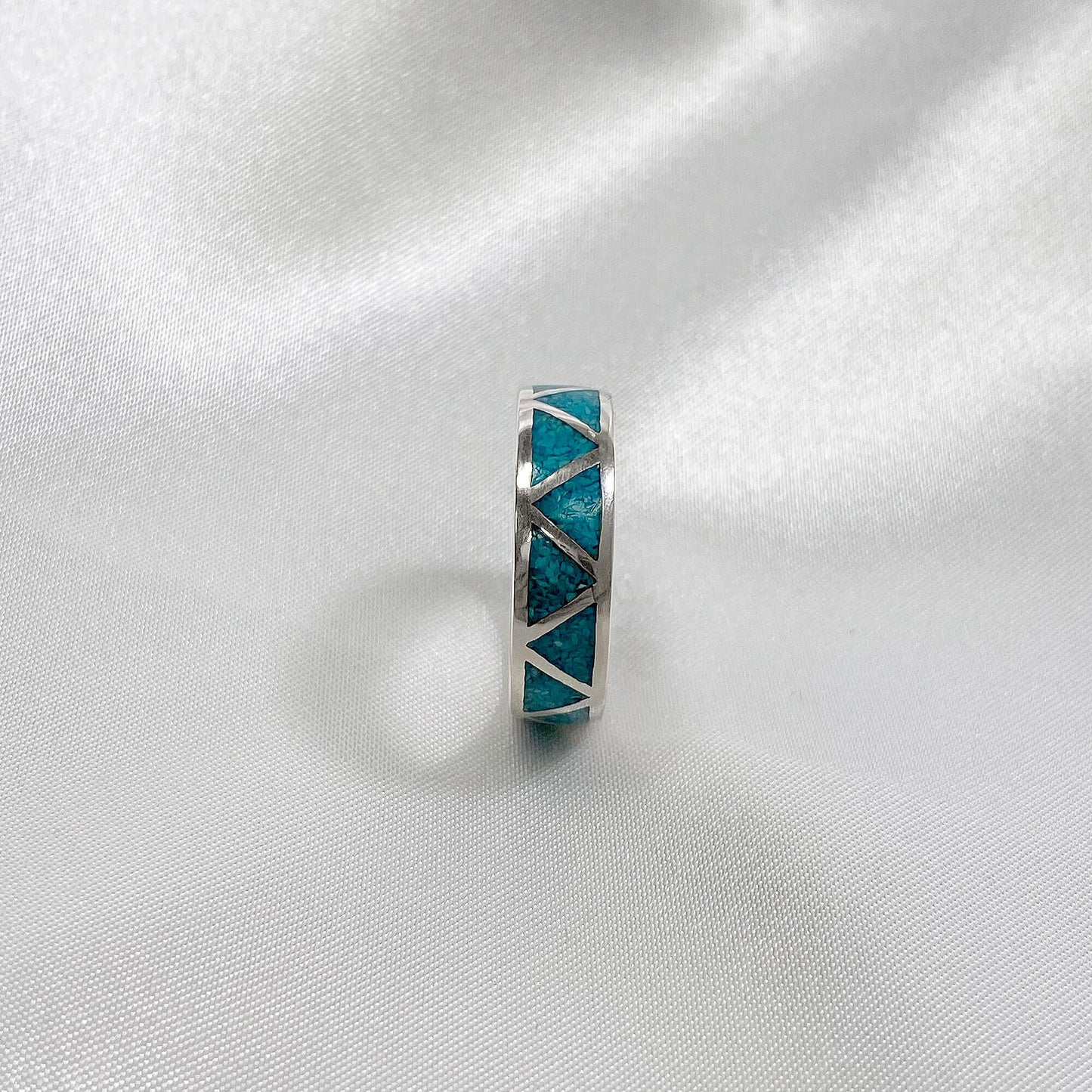 925 Sterling Silver 6mm Turquoise Gemstone Unisex Wedding Band