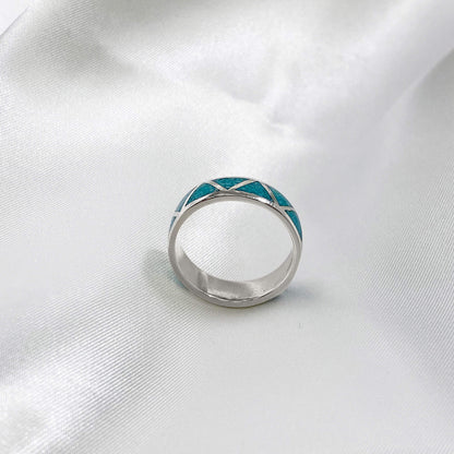 925 Sterling Silver 6mm Turquoise Gemstone Unisex Wedding Band