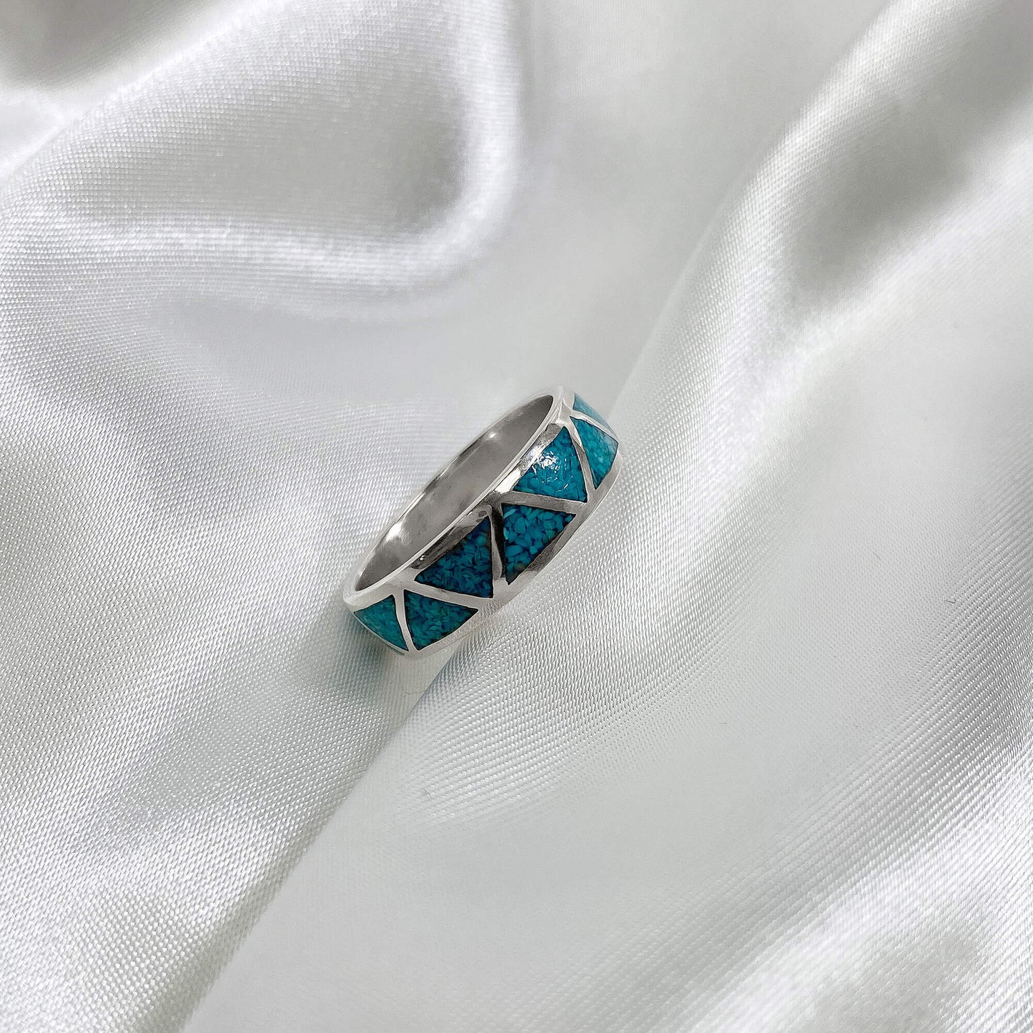 925 Sterling Silver 6mm Turquoise Gemstone Unisex Wedding Band