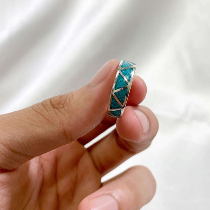 925 Sterling Silver 6mm Turquoise Gemstone Unisex Wedding Band