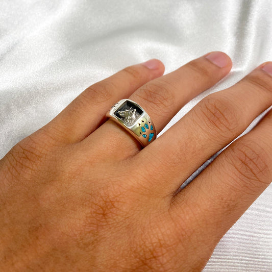 Southwestern Style Wolf Paw & Claw Turquoise 925 Sterling Silver Ring
