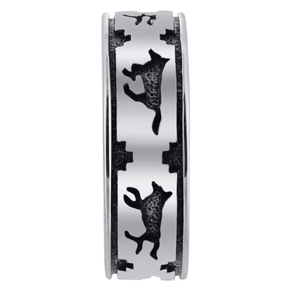 Southwestern Stye Running Wolf 925 Sterling Silver Band Ring - Gem Avenue