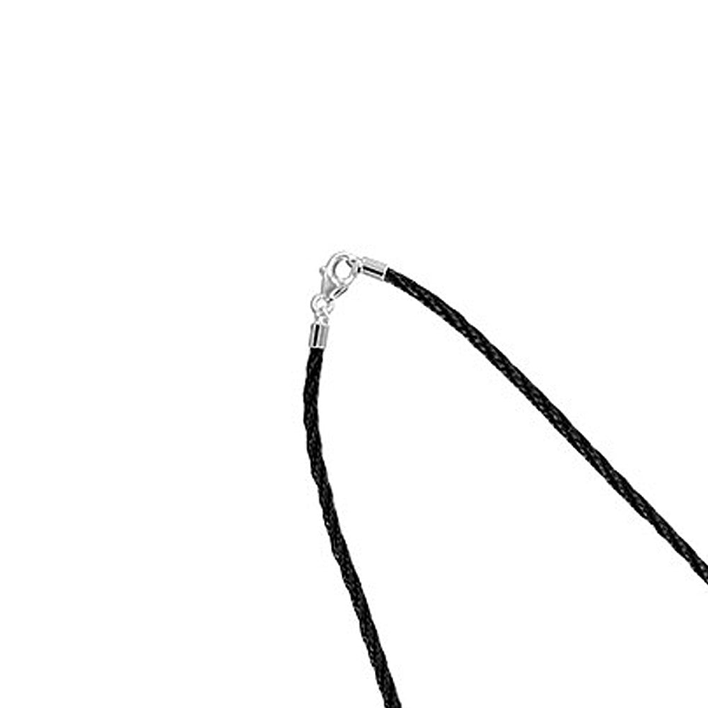 Thick Black Silky Satin Cord 20 Inch Necklace with .925 Sterling Silver