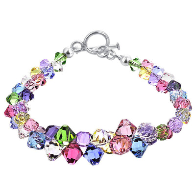 Sterling Silver Multi Color Stone Oval Link Bracelet Toggle Clasp, 3/8 inch  Wide, 7.5 inch