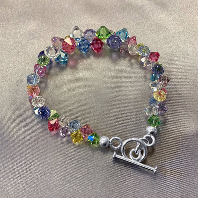 Finest Austrian Crystal Pink Round Sterling Silver Rosary Bracelet 8mm -  Made with Swarovski Crystal Beads - Bracelets