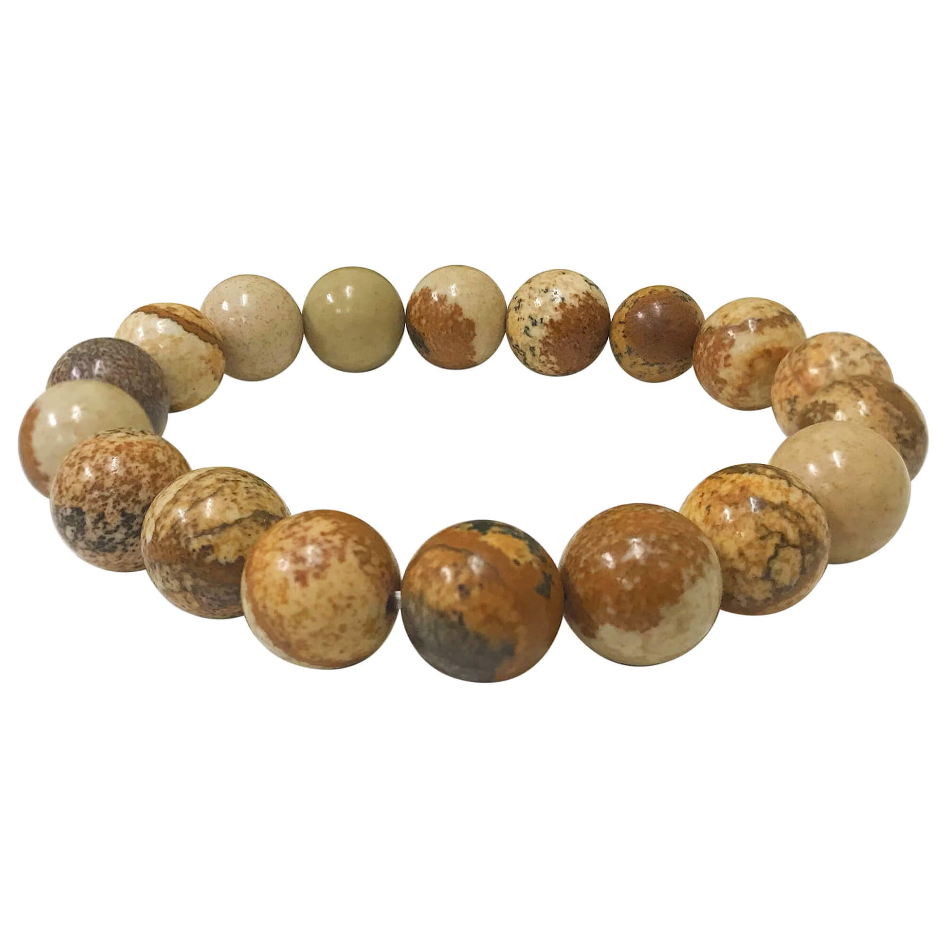 Picture Jasper Bead Unisex Handmade Stretch Bracelet - Gem Avenue