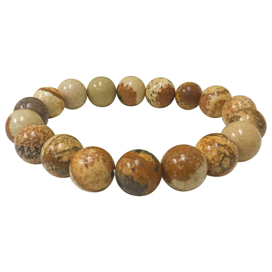 Picture Jasper Bead Unisex Handmade Stretch Bracelet - Gem Avenue