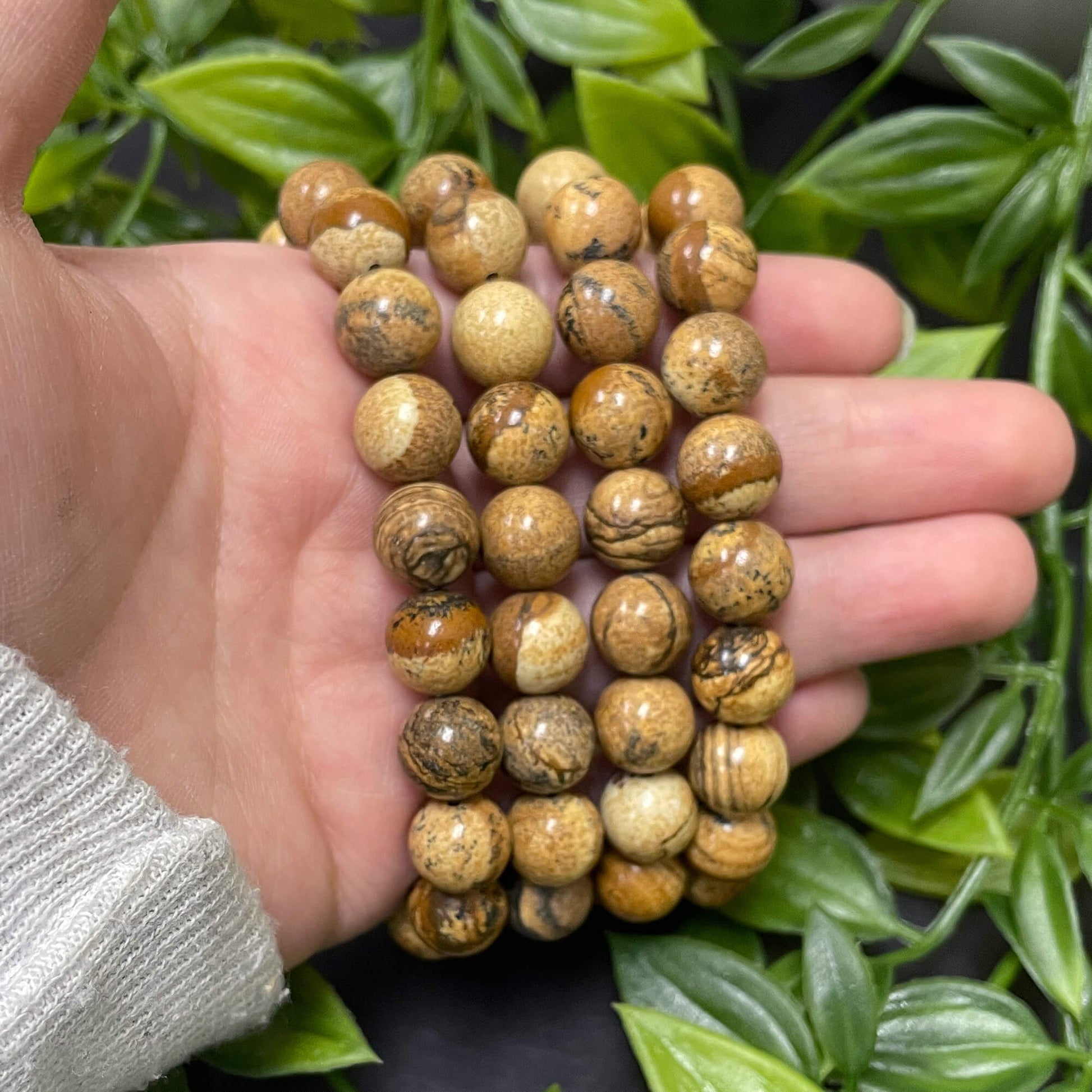 Picture Jasper Bead Unisex Handmade Stretch Bracelet - Gem Avenue