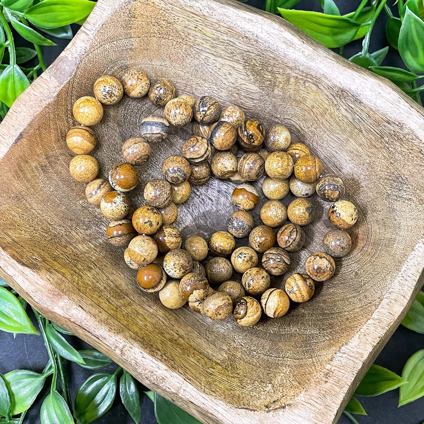 Picture Jasper Bead Unisex Handmade Stretch Bracelet - Gem Avenue