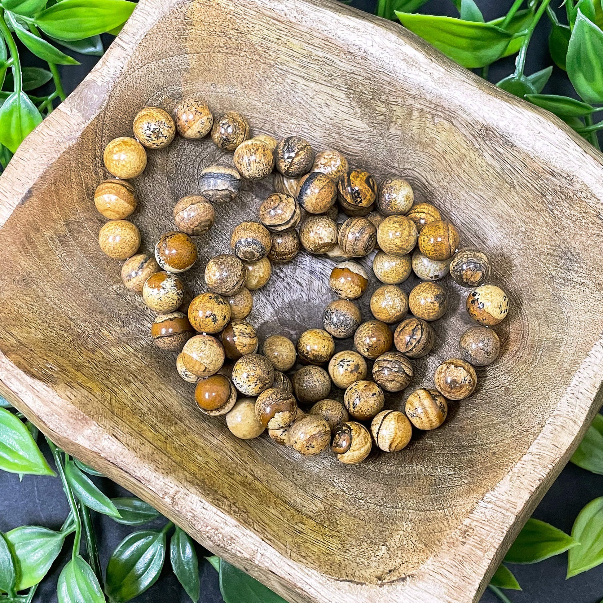 Picture Jasper Bead Unisex Handmade Stretch Bracelet - Gem Avenue
