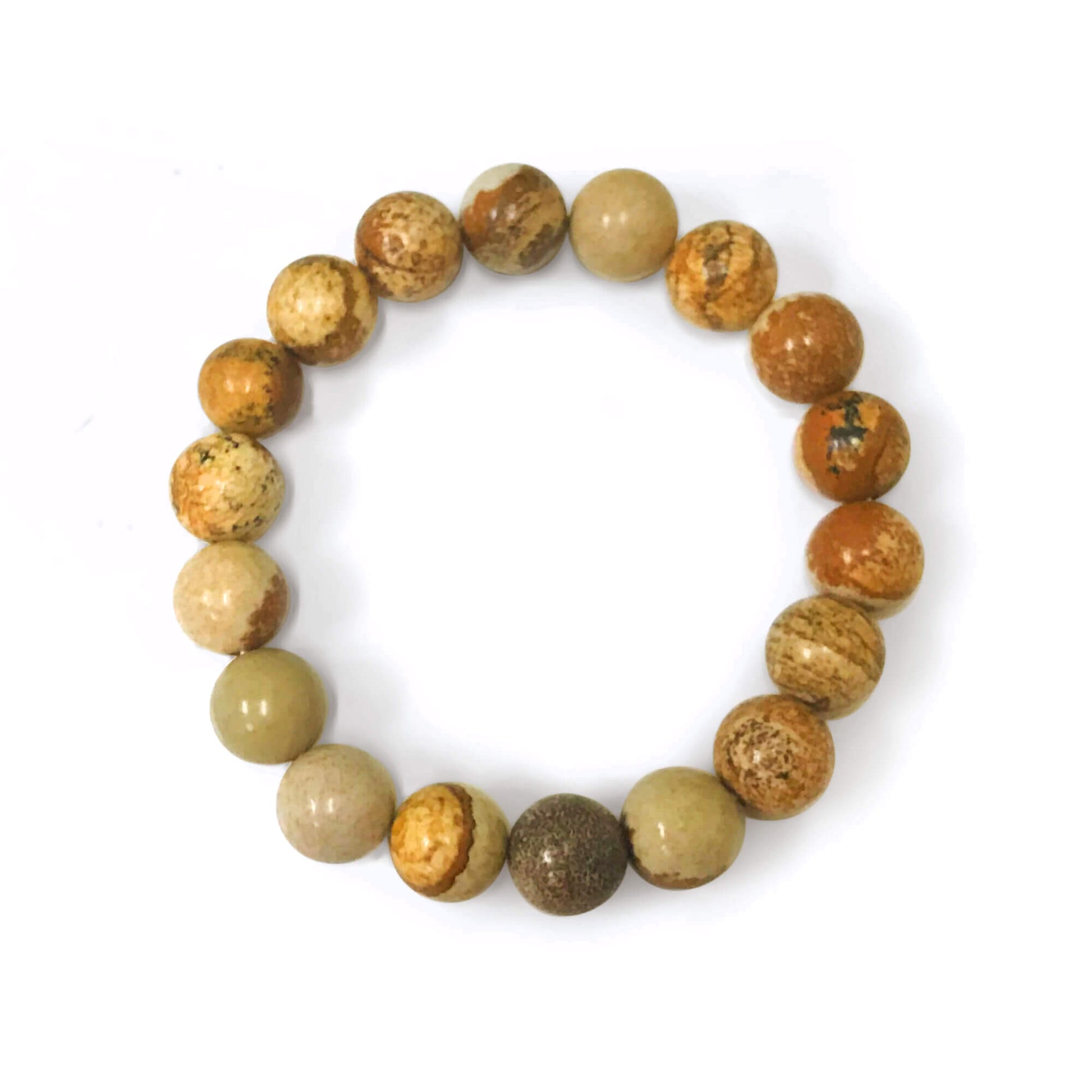 Picture Jasper Bead Unisex Handmade Stretch Bracelet - Gem Avenue