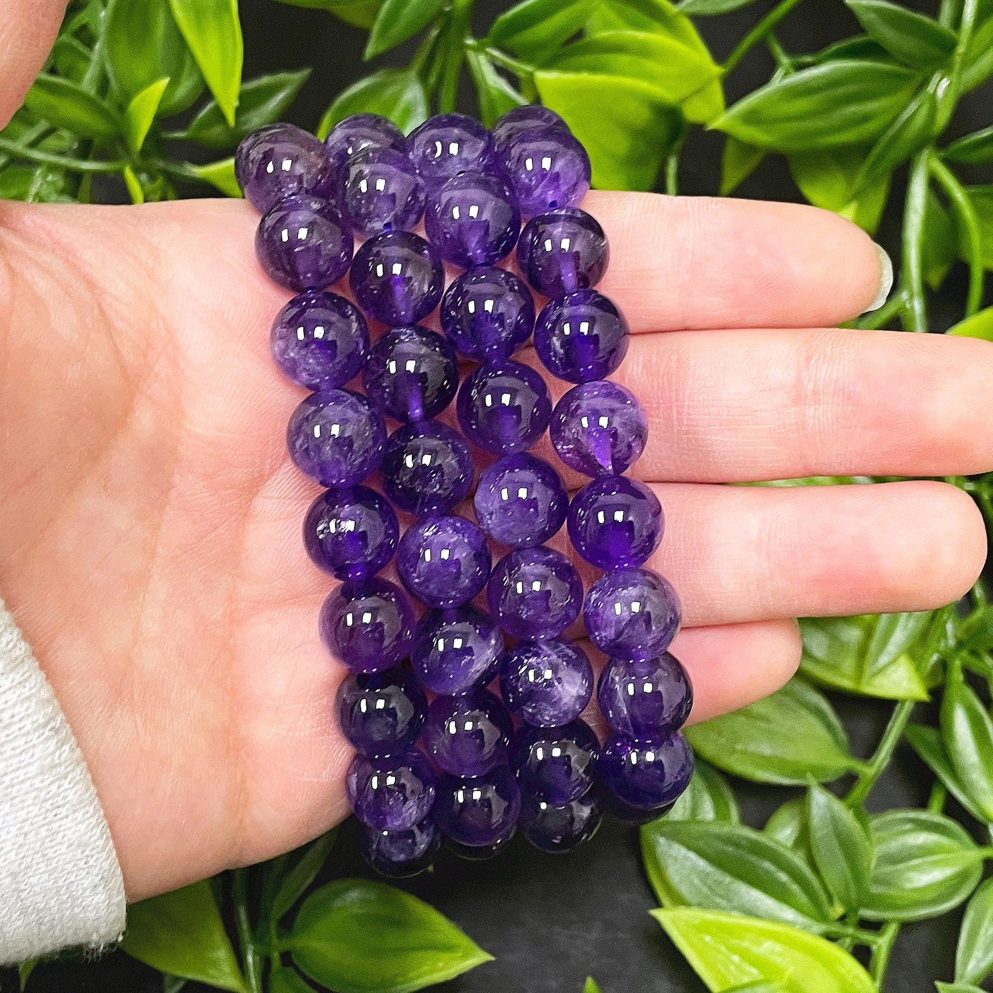 Handmade Stretch Purple Amethyst Bead Unisex Bracelet - Gem Avenue