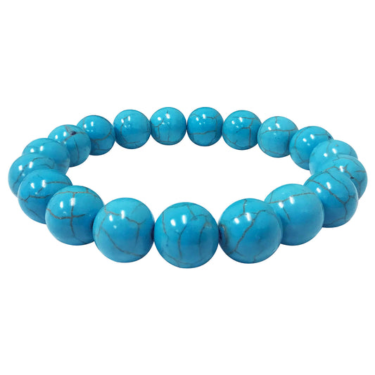 Blue Howlite Round Bead Unisex Handmade Stretch Bracelet - Gem Avenue
