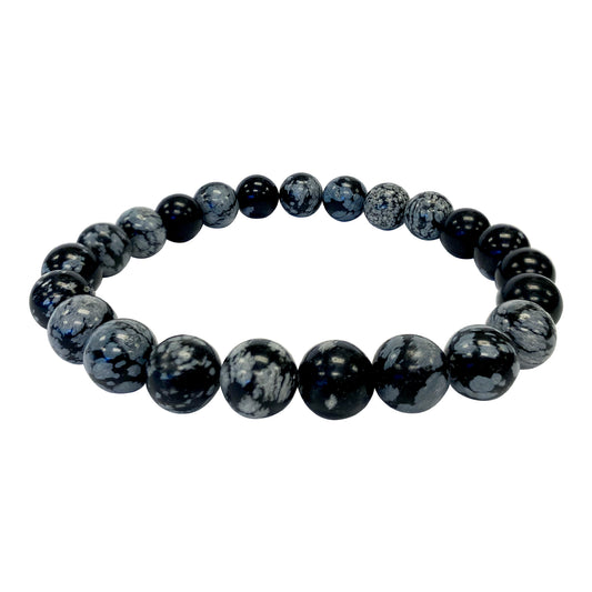 Snowflake Obsidian Bead Handmade Stretch Unisex Bracelet - Gem Avenue