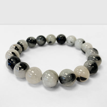 Black Rutilated Quartz Gemstone Bead Unisex Stretch Bracelet - Gem Avenue