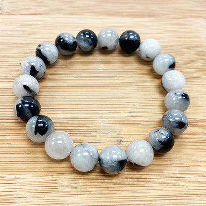 Black Rutilated Quartz Gemstone Bead Unisex Stretch Bracelet - Gem Avenue