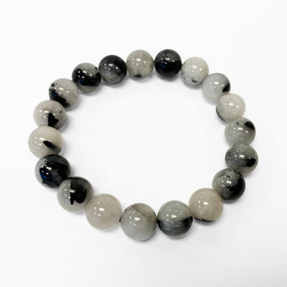 Black Rutilated Quartz Gemstone Bead Unisex Stretch Bracelet - Gem Avenue