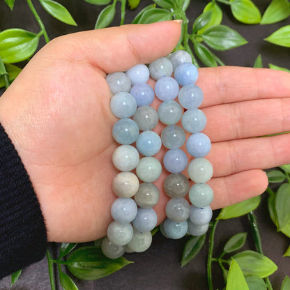 Aquamarine Gemstone Bead Unisex Stretch Bracelet - Gem Avenue
