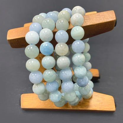 Aquamarine Gemstone Bead Unisex Stretch Bracelet - Gem Avenue