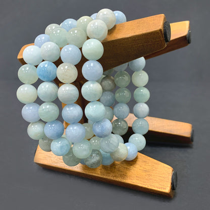 Aquamarine Gemstone Bead Unisex Stretch Bracelet - Gem Avenue