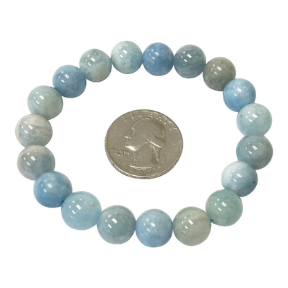 Aquamarine Gemstone Bead Unisex Stretch Bracelet - Gem Avenue