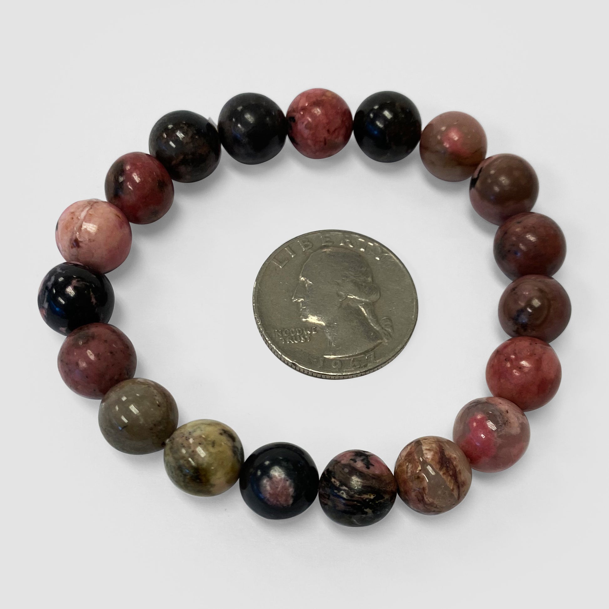 Rhodonite Gemstone Bead Unisex Handmade Stretch Bracelet - Gem Avenue