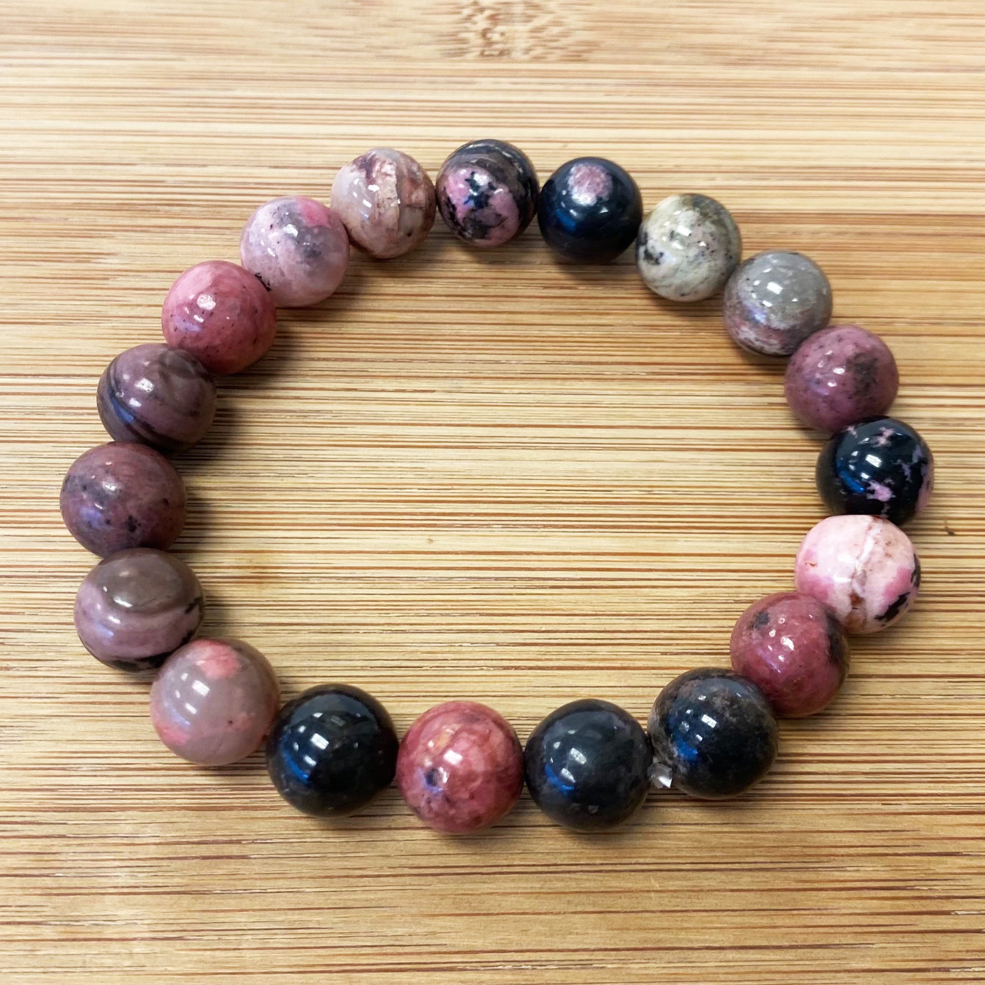 Rhodonite Gemstone Bead Unisex Handmade Stretch Bracelet - Gem Avenue